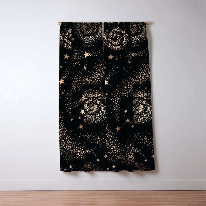 Magical Starry Night Sky Golden Cosmic Swirl II Window Curtain Gallery Image 3