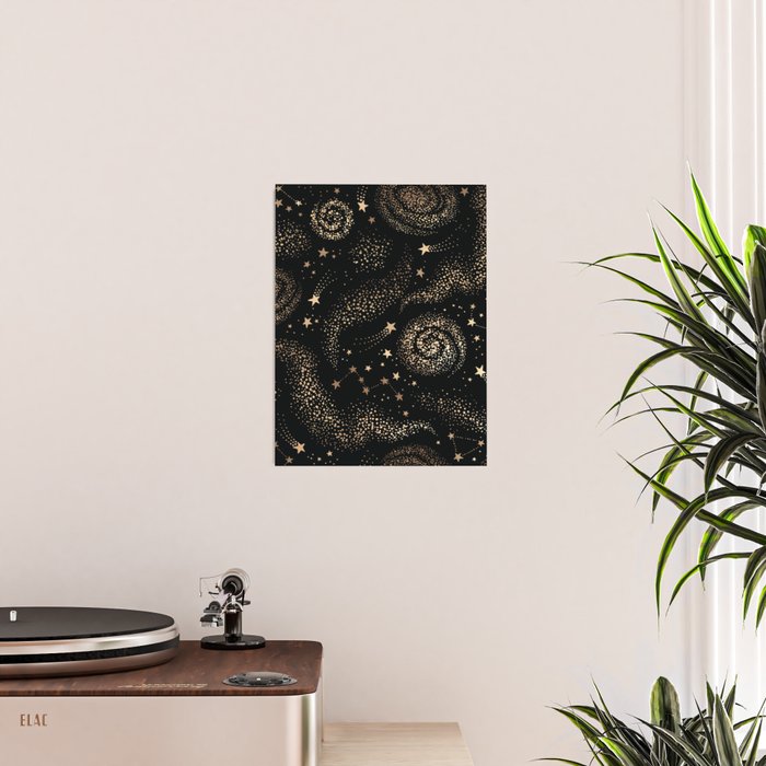 Magical Starry Night Sky Golden Cosmic Swirl II Poster Gallery Image 2