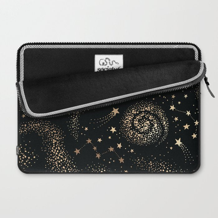 Magical Starry Night Sky Golden Cosmic Swirl II Laptop Sleeve Gallery Image 2