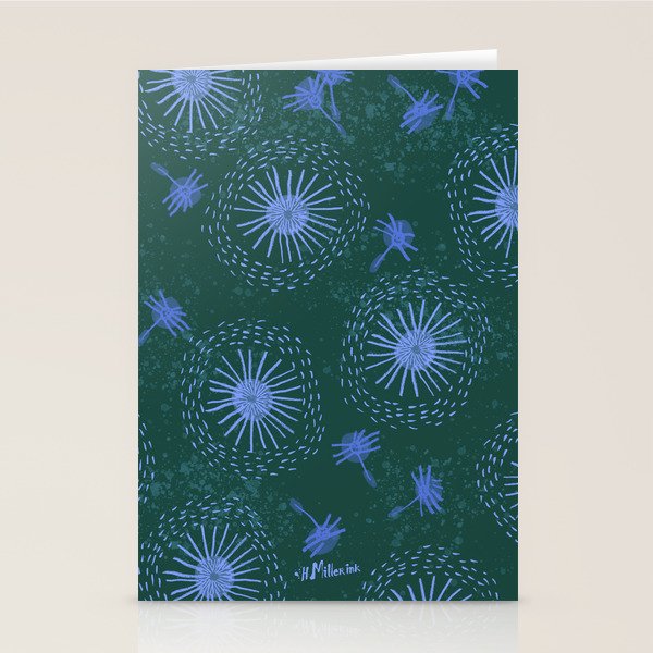 Make A Wish Dandelion Pattern in Forest Green & Blue Stationery Card Gallery Image 1