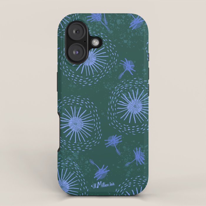 Make A Wish Dandelion Pattern in Forest Green & Blue iPhone Case Gallery Image 1