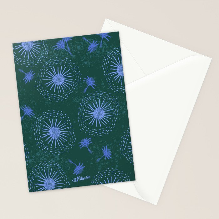 Make A Wish Dandelion Pattern in Forest Green & Blue Stationery Card Gallery Image 2