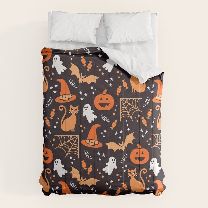 Halloween party illustrations orange, black Comforter Gallery Image 6