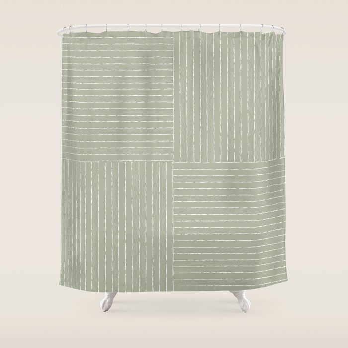 Lines III (Linen Sage) Shower Curtain Gallery Image 1