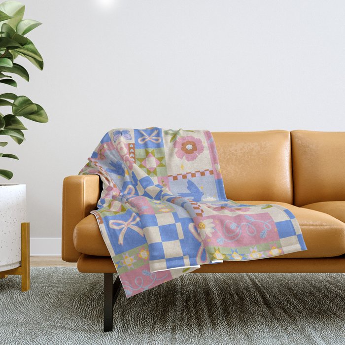 Whimsical Folk Garden Collage Throw Blanket Gallery Image 1