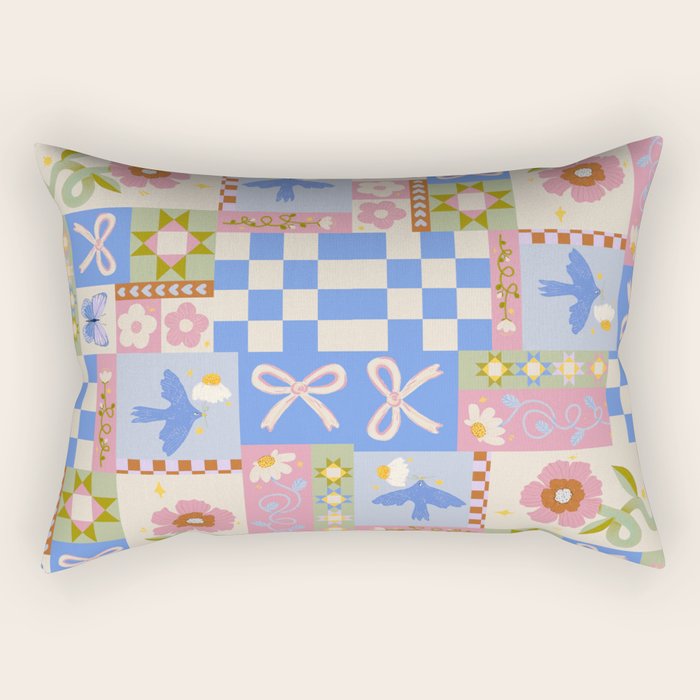 Whimsical Folk Garden Collage Rectangular Pillow Gallery Image 2