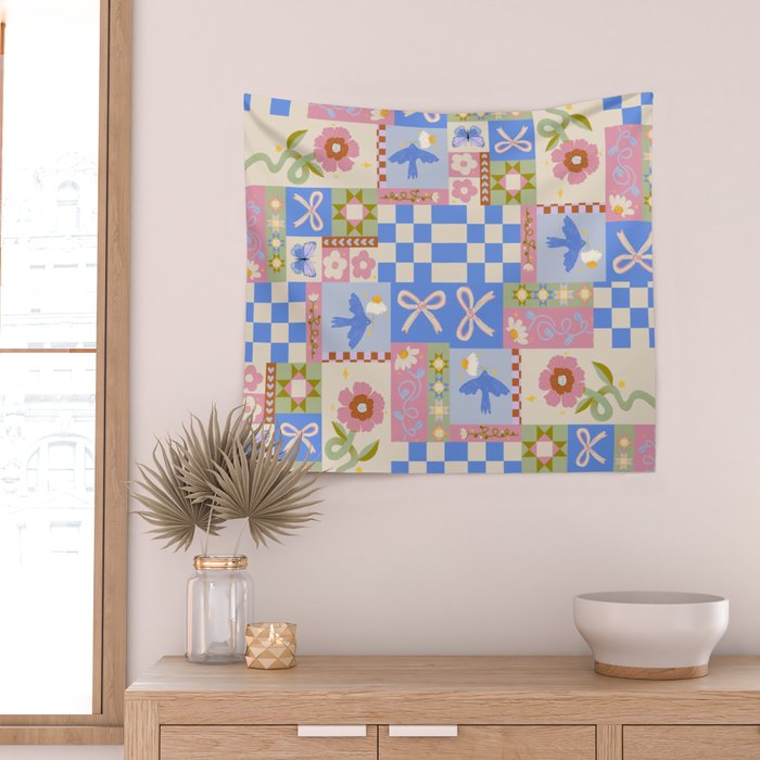 Whimsical Folk Garden Collage Wall Tapestry Gallery Image 2