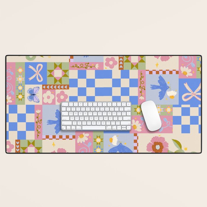 Whimsical Folk Garden Collage Desk Mat Gallery Image 1