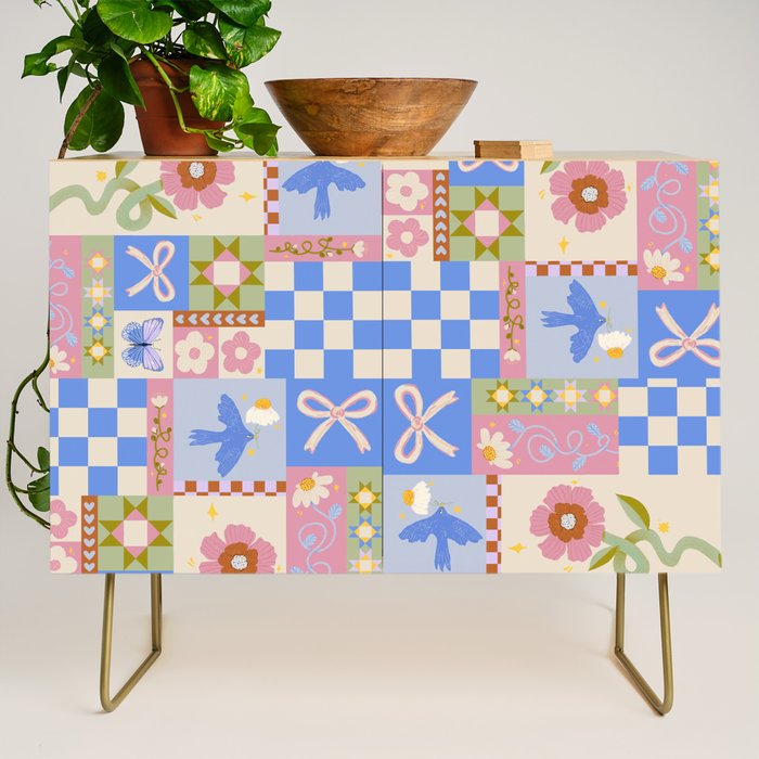Whimsical Folk Garden Collage Credenza Gallery Image 1