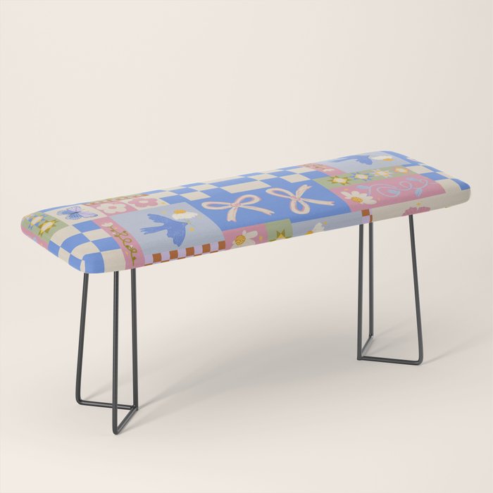 Whimsical Folk Garden Collage Bench Gallery Image 1
