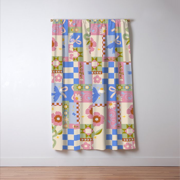 Whimsical Folk Garden Collage Window Curtain Gallery Image 3
