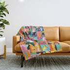 Life On a Checkboard, Abstract Maximalism Eclectic Painting, Bohemian Pop of Color Illustration  Throw Blanket Gallery Image 1