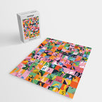 Life On a Checkboard, Abstract Maximalism Eclectic Painting, Bohemian Pop of Color Illustration  Jigsaw Puzzle Gallery Image 2