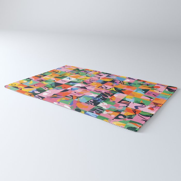 Life On a Checkboard, Abstract Maximalism Eclectic Painting, Bohemian Pop of Color Illustration  Rug Gallery Image 3