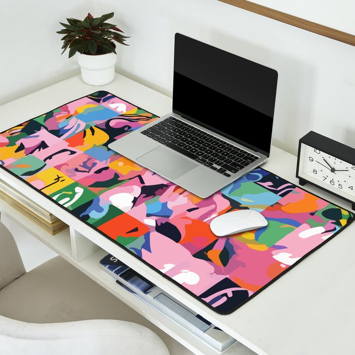Life On a Checkboard, Abstract Maximalism Eclectic Painting, Bohemian Pop of Color Illustration  Desk Mat Gallery Image 2