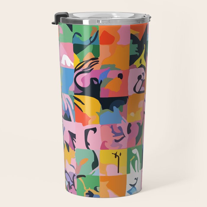 Life On a Checkboard, Abstract Maximalism Eclectic Painting, Bohemian Pop of Color Illustration  Travel Mug Gallery Image 3