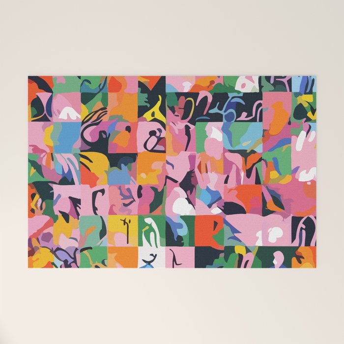 Life On a Checkboard, Abstract Maximalism Eclectic Painting, Bohemian Pop of Color Illustration  Welcome Mat Gallery Image 1