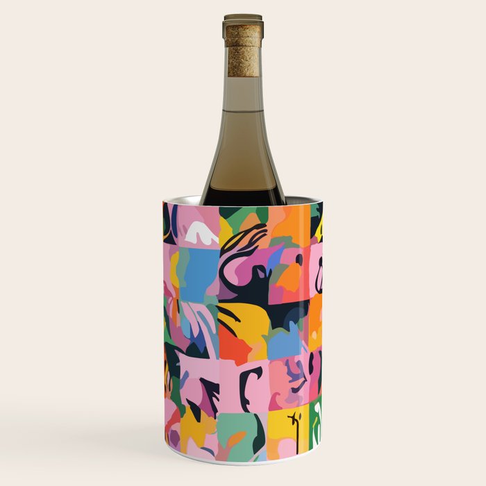 Life On a Checkboard, Abstract Maximalism Eclectic Painting, Bohemian Pop of Color Illustration  Wine Chiller Gallery Image 2