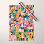 Life On a Checkboard, Abstract Maximalism Eclectic Painting, Bohemian Pop of Color Illustration  Wrapping Paper Gallery Image 1