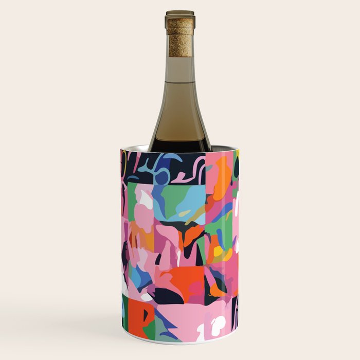 Life On a Checkboard, Abstract Maximalism Eclectic Painting, Bohemian Pop of Color Illustration  Wine Chiller Gallery Image 3