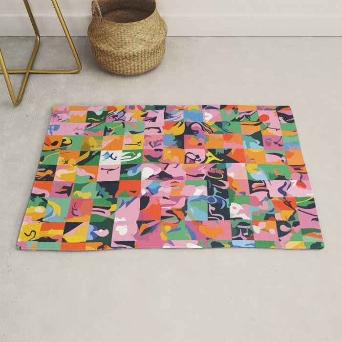 Life On a Checkboard, Abstract Maximalism Eclectic Painting, Bohemian Pop of Color Illustration  Rug Gallery Image 1