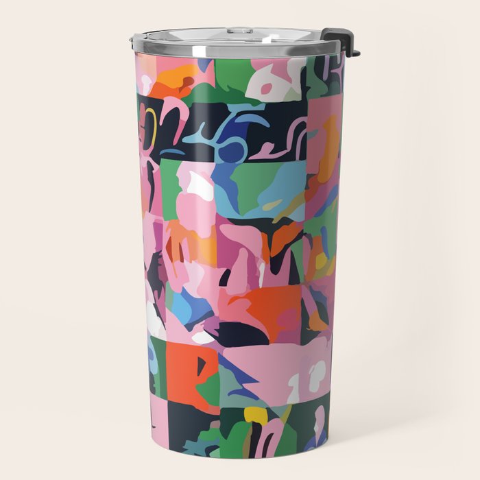 Life On a Checkboard, Abstract Maximalism Eclectic Painting, Bohemian Pop of Color Illustration  Travel Mug Gallery Image 2