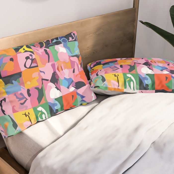 Life On a Checkboard, Abstract Maximalism Eclectic Painting, Bohemian Pop of Color Illustration  Pillow Sham Gallery Image 2