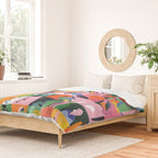 Life On a Checkboard, Abstract Maximalism Eclectic Painting, Bohemian Pop of Color Illustration  Duvet Cover Gallery Image 2