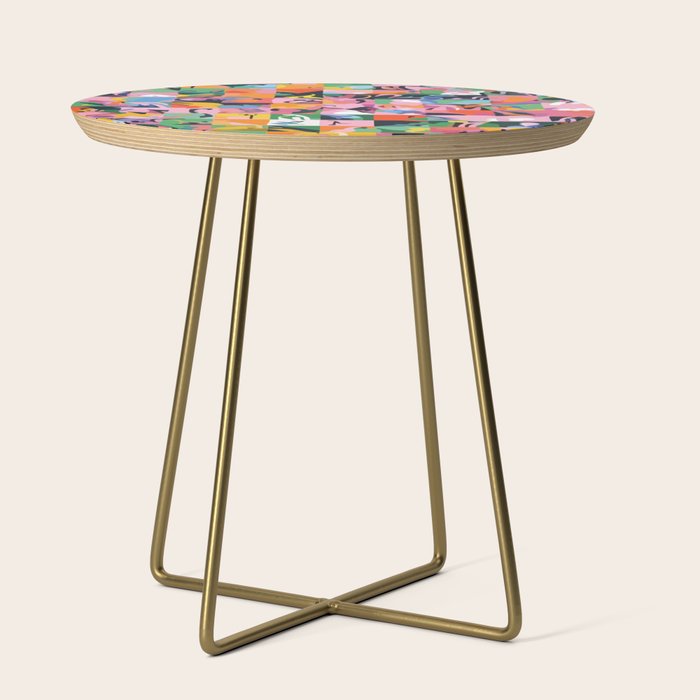 Life On a Checkboard, Abstract Maximalism Eclectic Painting, Bohemian Pop of Color Illustration  Side Table Gallery Image 1