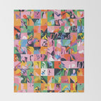 Life On a Checkboard, Abstract Maximalism Eclectic Painting, Bohemian Pop of Color Illustration  Throw Blanket Gallery Image 2