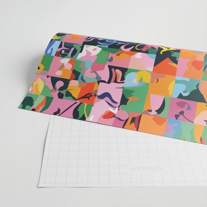 Life On a Checkboard, Abstract Maximalism Eclectic Painting, Bohemian Pop of Color Illustration  Wrapping Paper Gallery Image 2