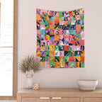 Life On a Checkboard, Abstract Maximalism Eclectic Painting, Bohemian Pop of Color Illustration  Wall Tapestry Gallery Image 2