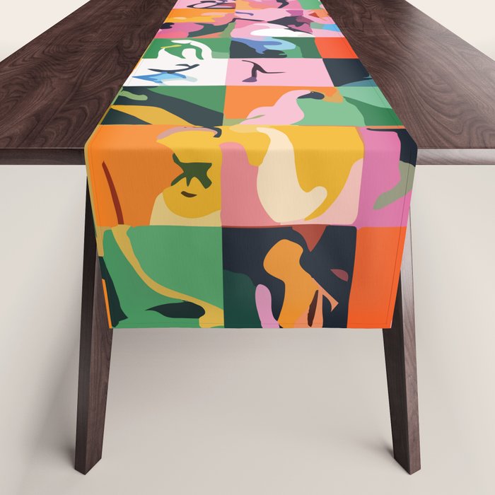 Life On a Checkboard, Abstract Maximalism Eclectic Painting, Bohemian Pop of Color Illustration  Table Runner Gallery Image 1