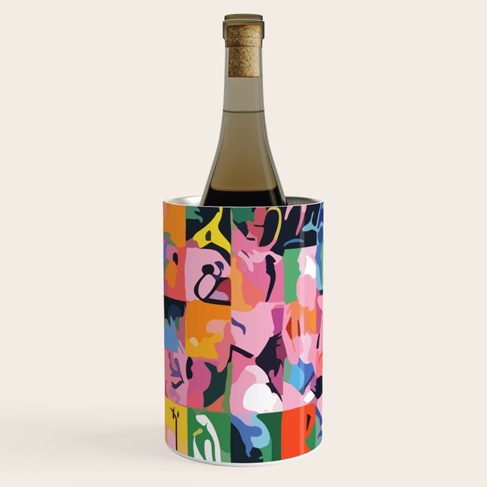 Life On a Checkboard, Abstract Maximalism Eclectic Painting, Bohemian Pop of Color Illustration  Wine Chiller Gallery Image 1