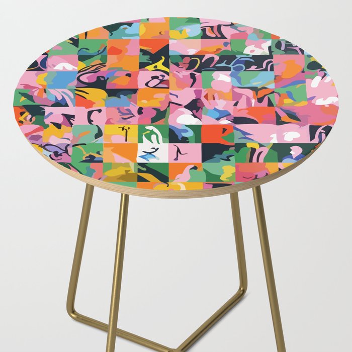 Life On a Checkboard, Abstract Maximalism Eclectic Painting, Bohemian Pop of Color Illustration  Side Table Gallery Image 2