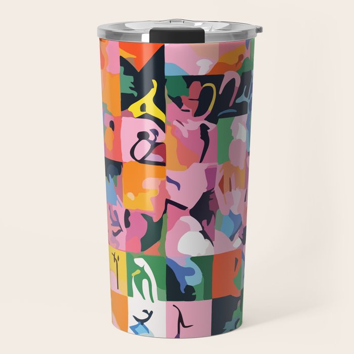 Life On a Checkboard, Abstract Maximalism Eclectic Painting, Bohemian Pop of Color Illustration  Travel Mug Gallery Image 1