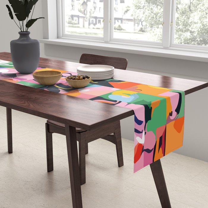 Life On a Checkboard, Abstract Maximalism Eclectic Painting, Bohemian Pop of Color Illustration  Table Runner Gallery Image 2