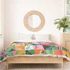 Life On a Checkboard, Abstract Maximalism Eclectic Painting, Bohemian Pop of Color Illustration  Duvet Cover Gallery Image 3