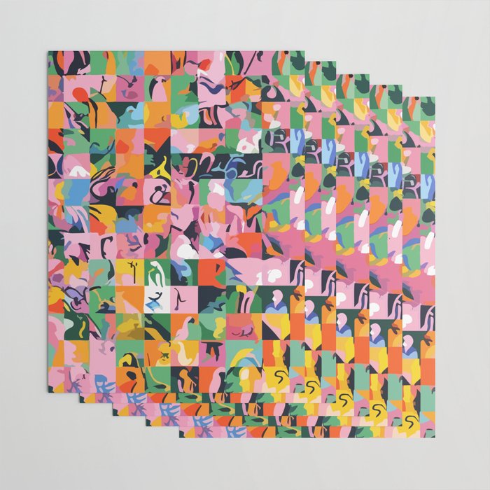 Life On a Checkboard, Abstract Maximalism Eclectic Painting, Bohemian Pop of Color Illustration  Wrapping Paper Gallery Image 3