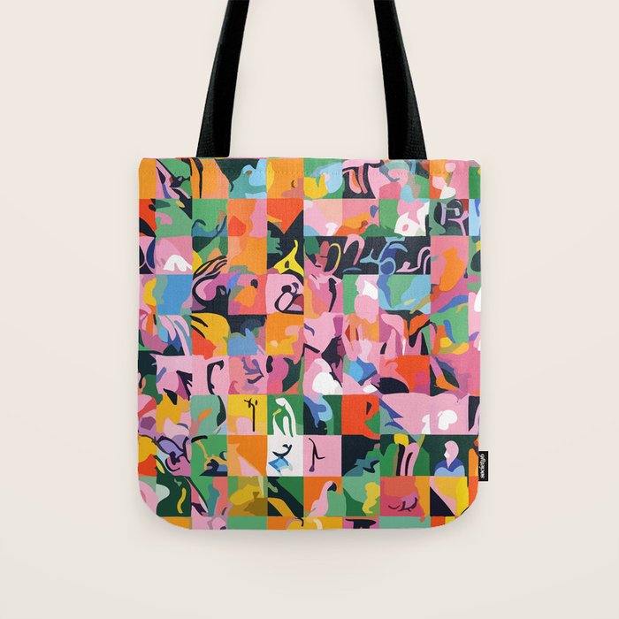 Life On a Checkboard, Abstract Maximalism Eclectic Painting, Bohemian Pop of Color Illustration  Tote Bag Gallery Image 1