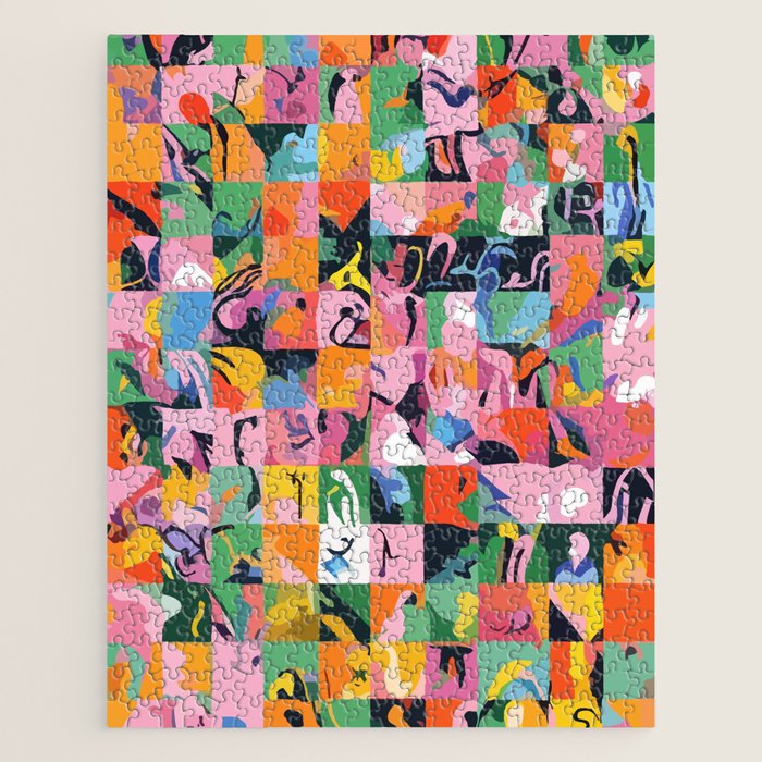 Life On a Checkboard, Abstract Maximalism Eclectic Painting, Bohemian Pop of Color Illustration  Jigsaw Puzzle Gallery Image 1