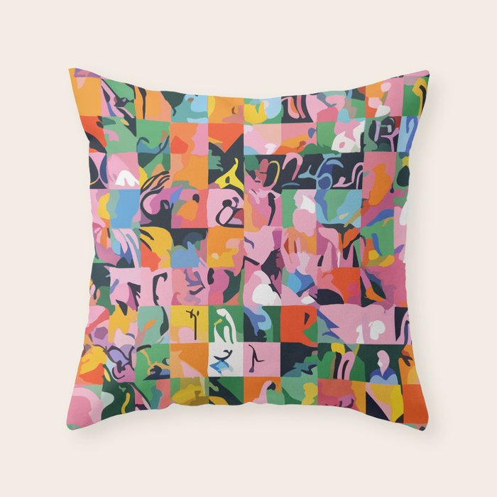 Life On a Checkboard, Abstract Maximalism Eclectic Painting, Bohemian Pop of Color Illustration  Throw Pillow Gallery Image 1