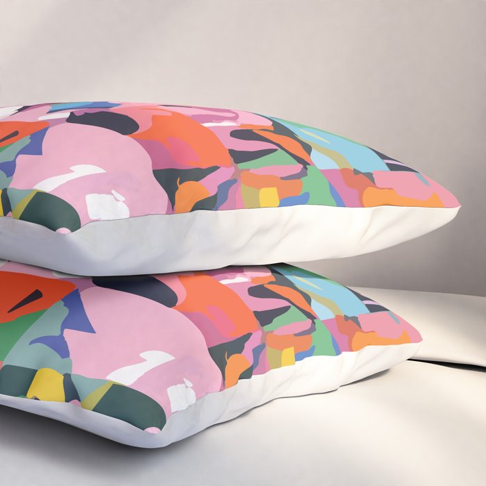 Life On a Checkboard, Abstract Maximalism Eclectic Painting, Bohemian Pop of Color Illustration  Pillow Sham Gallery Image 3
