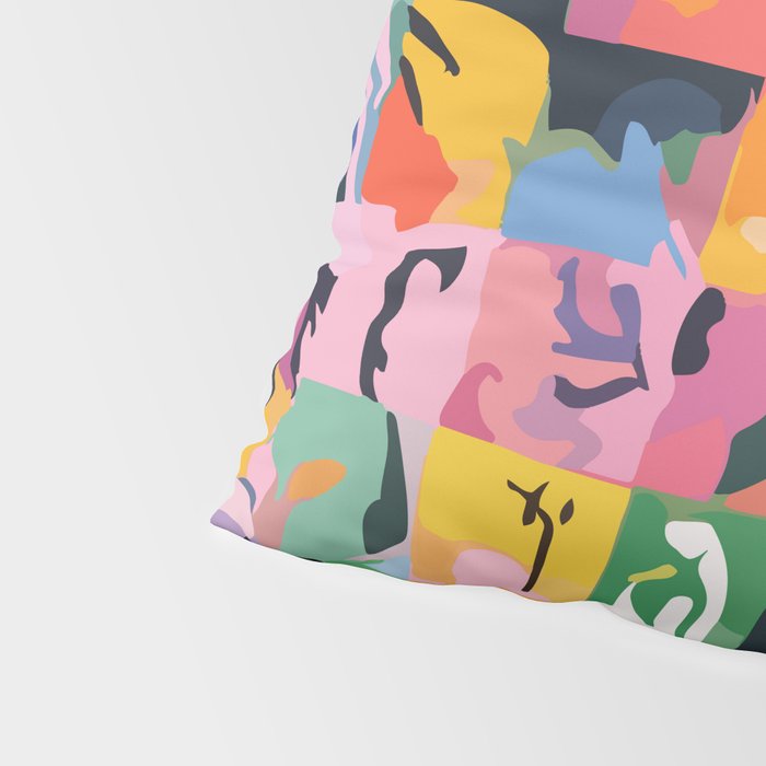 Life On a Checkboard, Abstract Maximalism Eclectic Painting, Bohemian Pop of Color Illustration  Pillow Sham Gallery Image 4