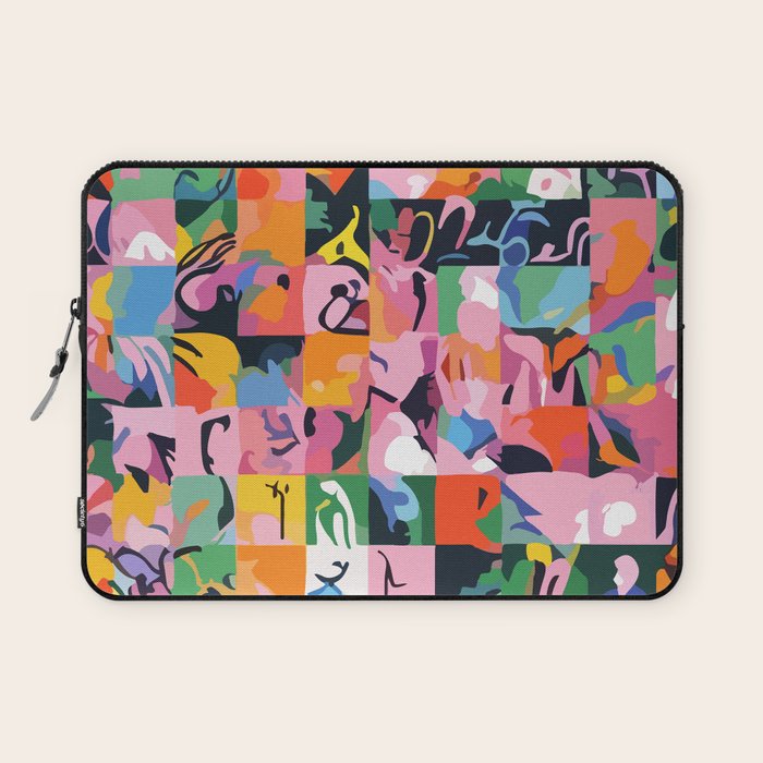 Life On a Checkboard, Abstract Maximalism Eclectic Painting, Bohemian Pop of Color Illustration  Laptop Sleeve Gallery Image 1
