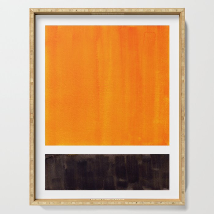 Minimalist Mid Century Modern Color Block Pop Art Rothko Inspired Golden Yellow Black Squares Serving Tray Gallery Image 1