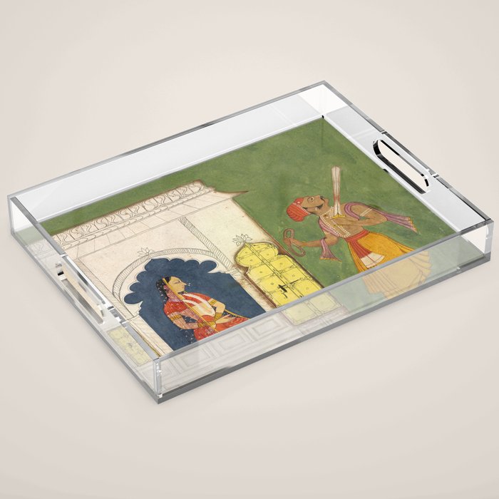 Woman gazing at warrior Indian Painted Illustration Acrylic Tray Gallery Image 1