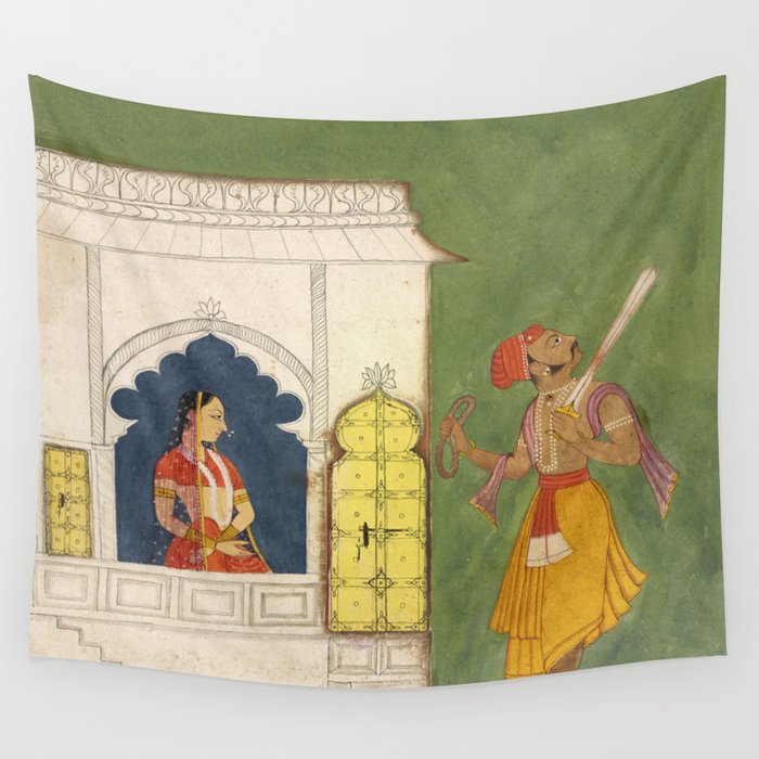 Woman gazing at warrior Indian Painted Illustration Wall Tapestry Gallery Image 4