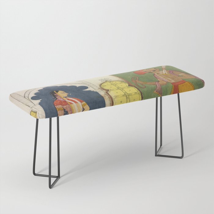 Woman gazing at warrior Indian Painted Illustration Bench Gallery Image 1