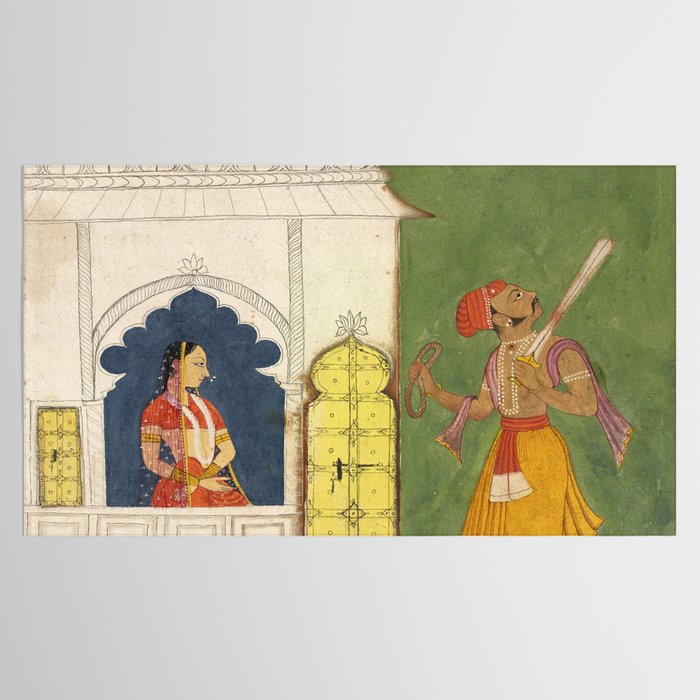 Woman gazing at warrior Indian Painted Illustration Tablecloth Gallery Image 2